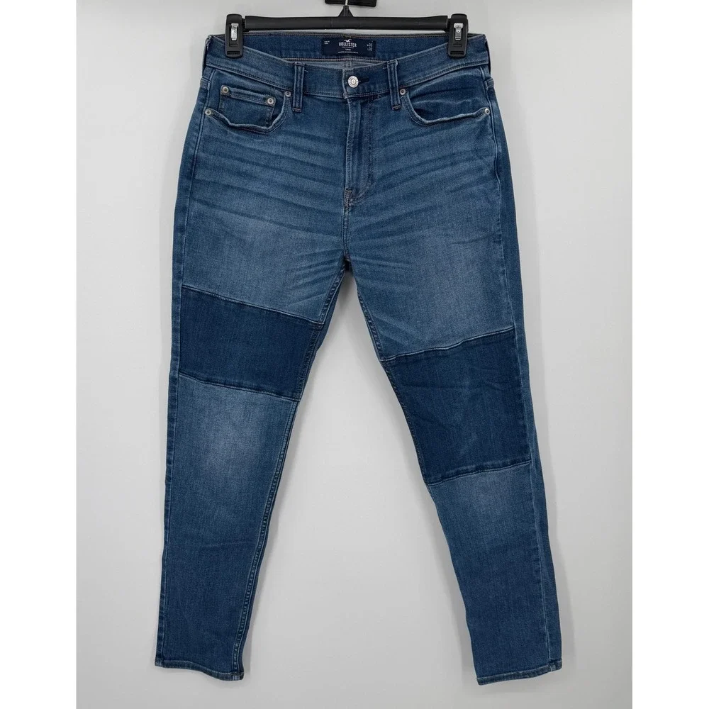 Hollister Taper Advanced Stretch Patchwork Jeans Mens 33x32 Medium Wash Blue